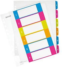 LEITZ Kunststoffregister Wow Zahlen 1-6 A4 Überbreite Multicolor PC-beschriftbar - Bild 1