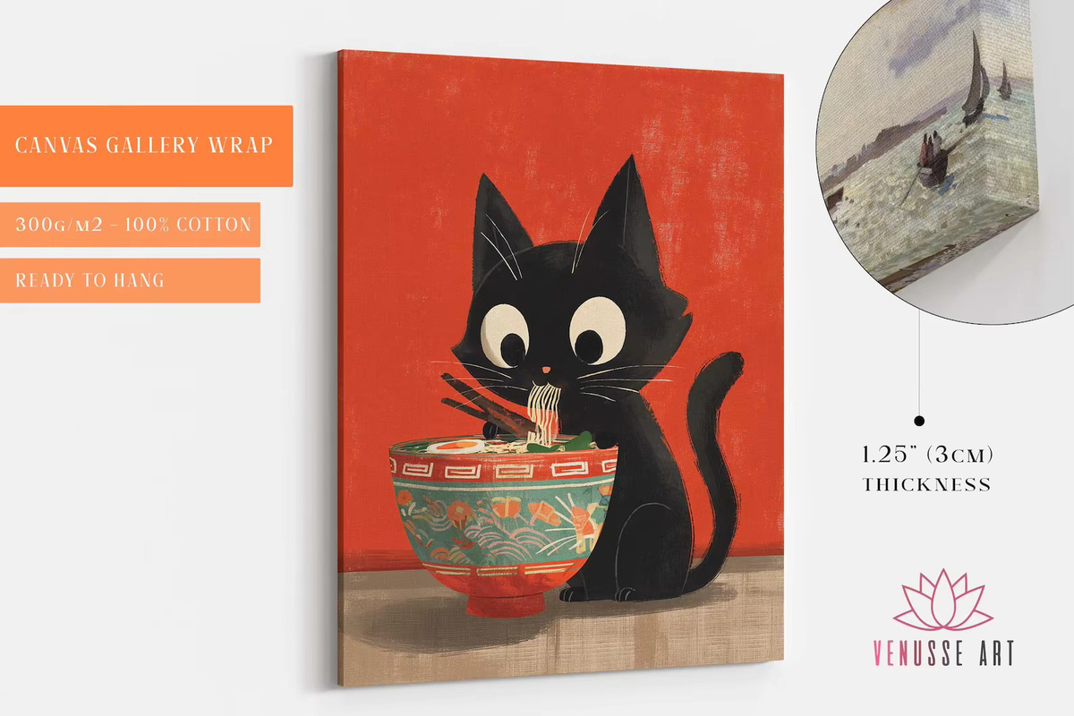 Vintage Ramen-Katzen-Poster von SHENCHEN als mehrfarbige Wanddekoration im rechteckigen Design - Bild 3