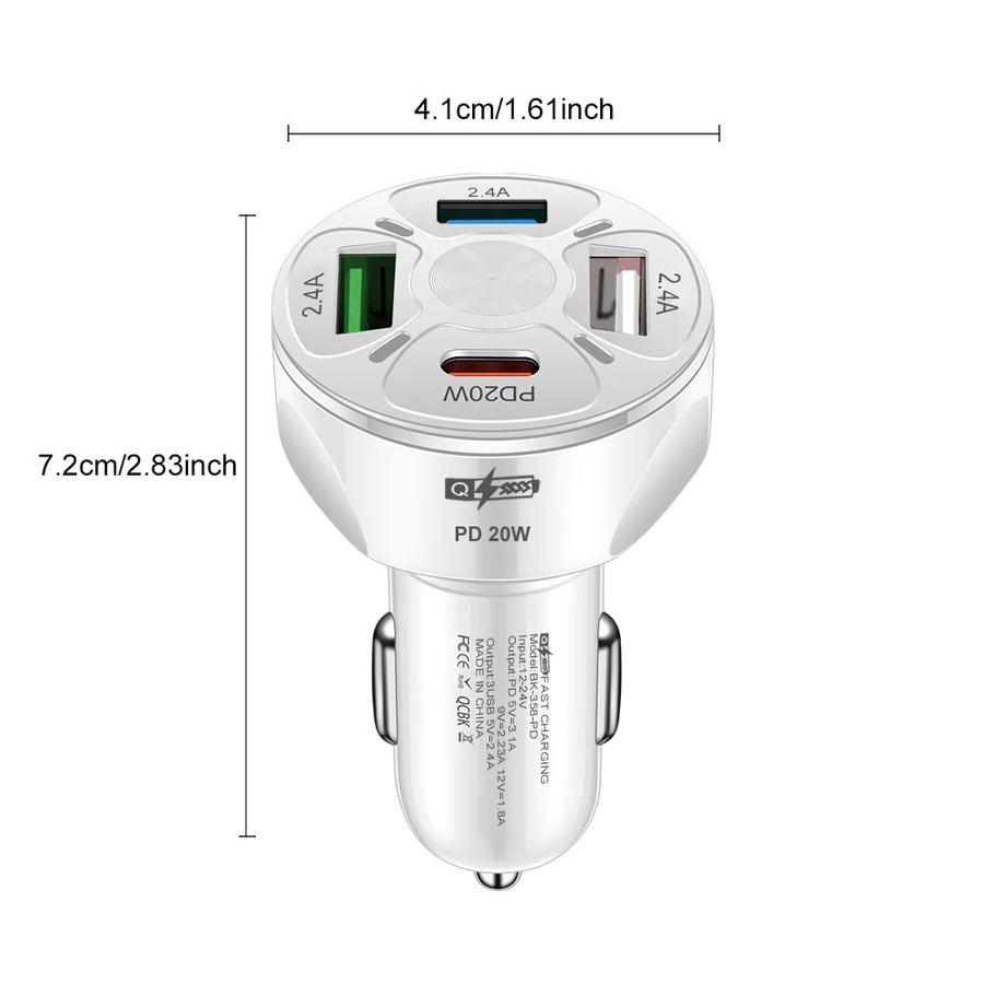 32W Autoladegerät mit 4 Ports inklusive 3 USB und PD Schnellladung für iPhone, Samsung, Huawei und Xiaomi - Bild 4