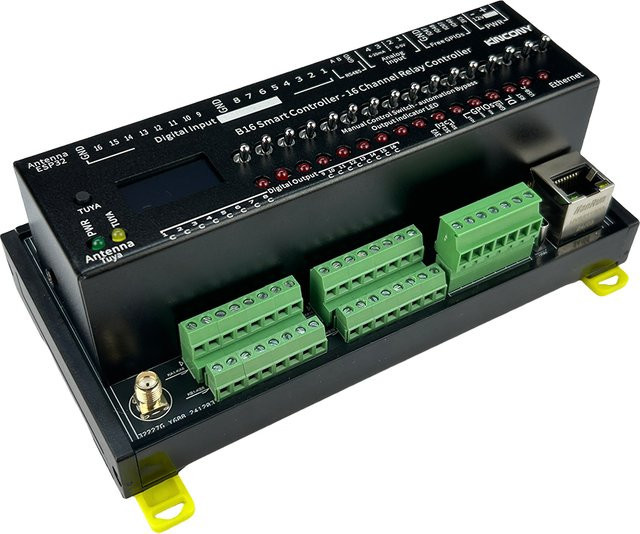 KinCony B16 Smart Relais Controller mit Ethernet und Wifi für Home Assistant, ESPHome, Tasmota, Tuya, HomeKit und MQTT in Schwarz - Bild 1