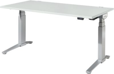 Schäfer Shop Genius ERGOSTYLE S Schreibtisch elektrisch höhenverstellbar, Rechteck, C-Fuß, Lichtgrau/Weißaluminium, B: 160 cm, T: 80 cm, H: 63,5-130,5 cm - Bild 1