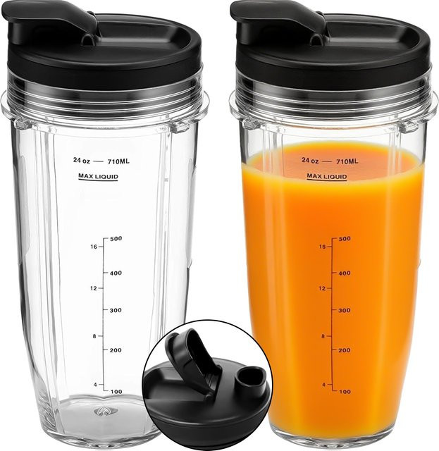 Ninja Mixer-Ersatzbecher 24 oz mit Sip- und Dichtungsdeckeln für Nutri Ninja Pro Extractor Mixer, transparent, B/T/H: 22,5 x 11,2 cm - Bild 1