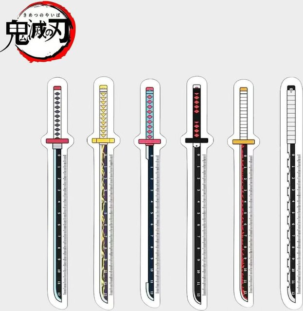 Bandai Demon Slayer Katana Lineal-Set, mehrfarbig gemustert, Schwarz, Länge: 15 cm - Bild 1