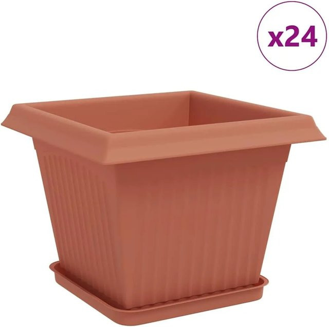 vidaXL Pflanzentöpfe aus Kunststoff, 24 Stück, Ziegelrot, quadratisch, B/T/H: 28,5 x 28,5 x 22 cm - Bild 1