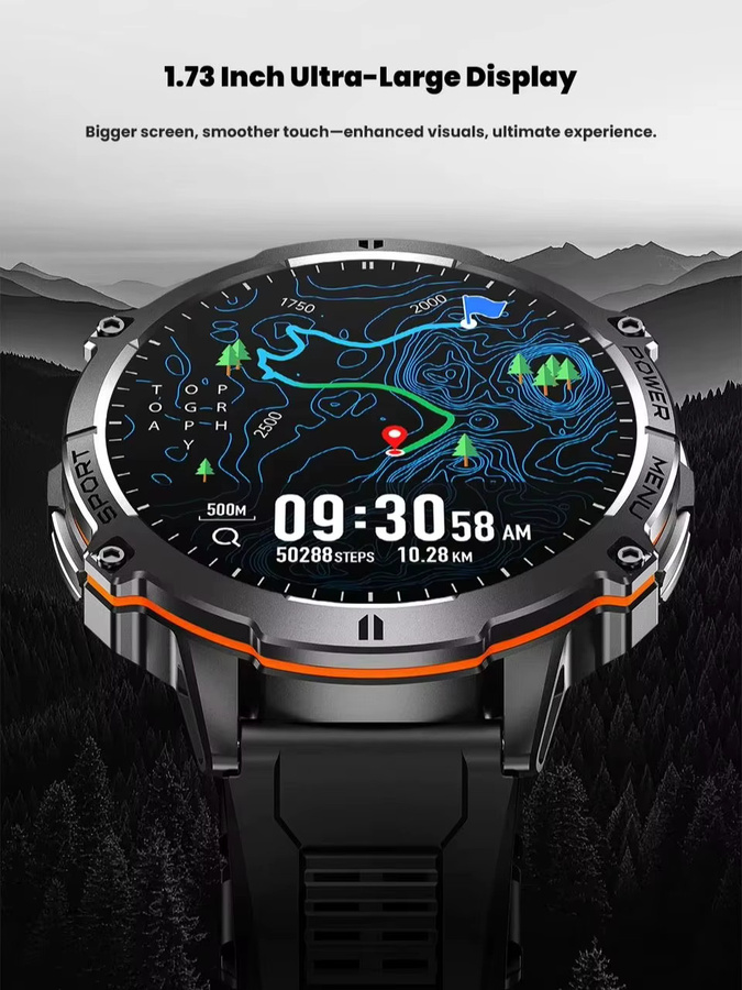 GUHUAVMI Militär Smartwatch für Herren mit 1,73 Zoll HD-Bildschirm, GPS, Kompass und 10ATM Wasserdichtigkeit, Schwarz - Bild 5