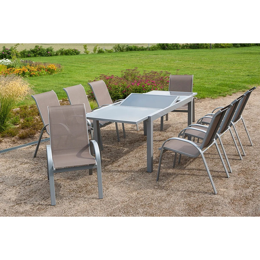 Merxx Gartenmöbel-Set Amalfi 9-tlg. aus Aluminium in Taupe und Grau mit Ausziehtisch B: 240 cm, T: 100 cm, H: 75 cm - Bild 2