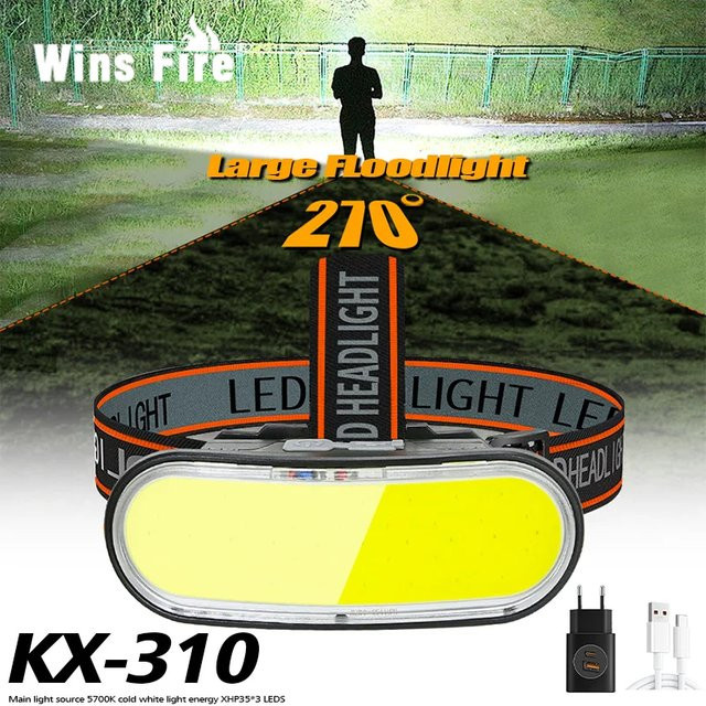 Heinast LED Stirnlampe mit COB-Flutlicht und wiederaufladbarem Akku, Schwarz - Bild 1