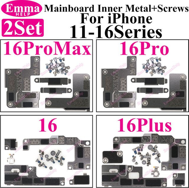 EmmaHelp 2er-Set Mainboard Innere Metall Schrauben für iPhone 16 15 14 13 12 11 Pro Max Plus Mini Halterung und LCD Batterie Abdeckung Platte in Silber - Bild 1