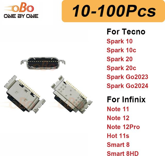 USB-C Ladeport Dock Stecker Ersatzteil in Silber für Tecno Spark 10 20 Go 2024 und Infinix Smart 8 Note 11 12 - Bild 1