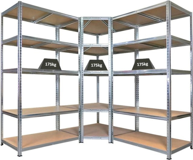 PROREGAL Regalset bestehend aus 1x Eckregal und 2x Schwerlastregal Ragnar, verzinkt, Farbe Silber, H x B x T: 180 x 180 x 60 cm, Fachlast 175 kg, ideal für Keller, Garage oder Werkstatt - Bild 1