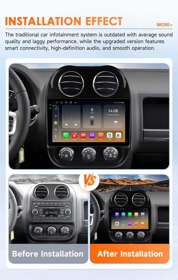 Hizpo Carplay und Android Auto Radio für Jeep Compass und Patriot 2011-2017 mit QLED Bildschirm in Schwarz - Bild 2