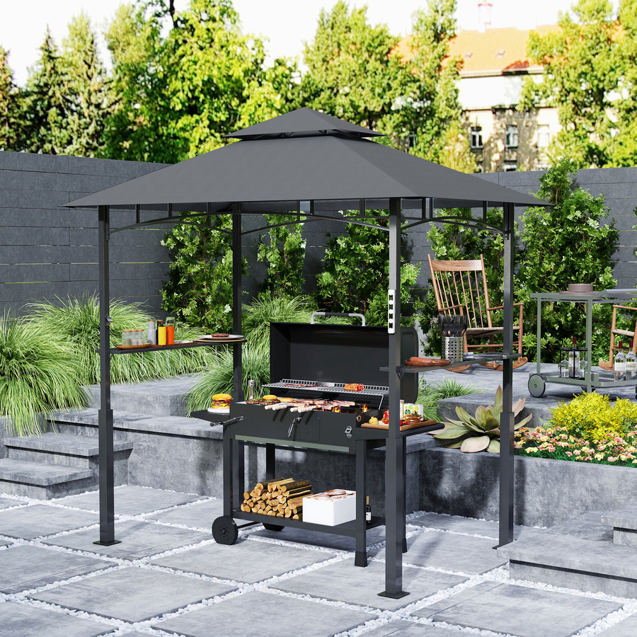 Outsunny Grillpavillon mit LED und Doppeldach in Grau, BBQ Pavillon aus Metall und Polyester, B/T/H: 243 x 148 x 248 cm - Bild 2