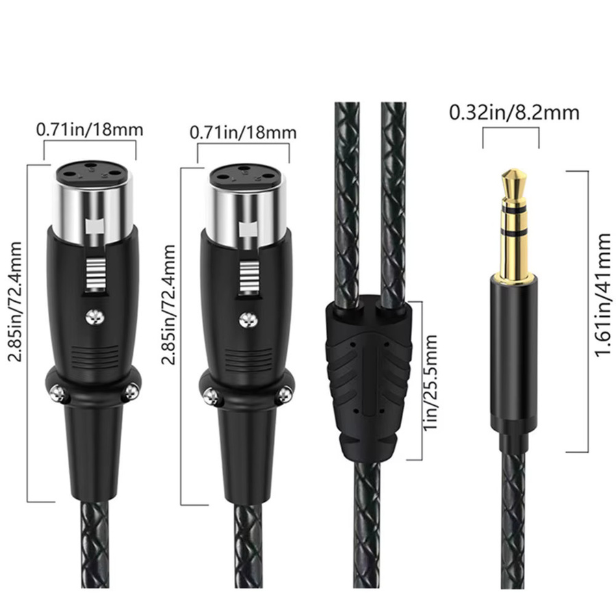 BSN Adapter 3,5 mm Klinkenstecker auf Dual-XLR-Buchse, unsymmetrisches Verbindungskabel in Schwarz - Bild 3