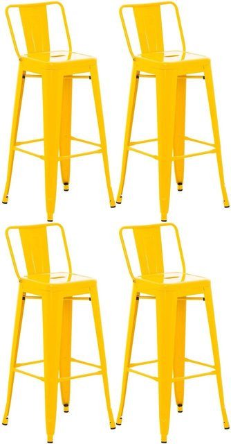 4er Set Barhocker DELUKE LEKEL aus Metall in Gelb, Industrial Design Tresenhocker mit Lehne, B/T/H: 44 x 43 x 96 cm - Bild 1