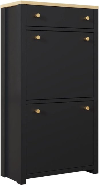 Merax Schuhkipper Schwarz in Holzoptik mit Schubladen und Klappfächern, B/T/H: 50 x 25 x 95 cm - Bild 1