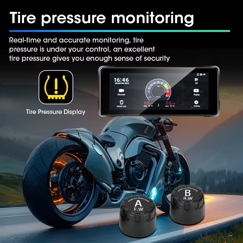 Jansite Tragbares 6,86 Zoll Motorrad GPS Navigationssystem mit Wireless CarPlay und Android Auto, IPX7 Wasserdicht, Dual Bluetooth, DVR und TPMS, Schwarz - Bild 4