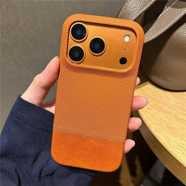 Business Splice Handyhülle aus Leder und Nylon für iPhone, stoßfest und kühlend, Farbe: Orange - Bild 1