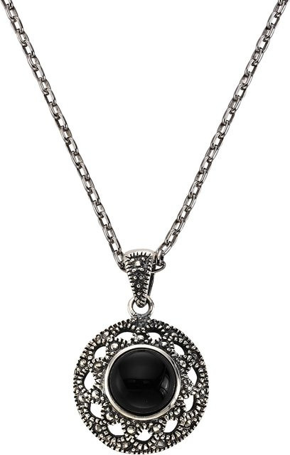 Zeeme Gemstones Halskette 925 Silber, oxidiert, schwarzer Achat, 45cm, Damen - Bild 1