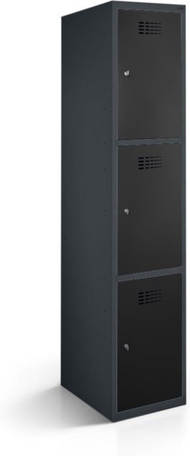 rotstahl Fächerschrank mit 3 Fächern in Anthrazitgrau und Schwarz, B/T/H: 30 x 50 x 180 cm - Bild 1