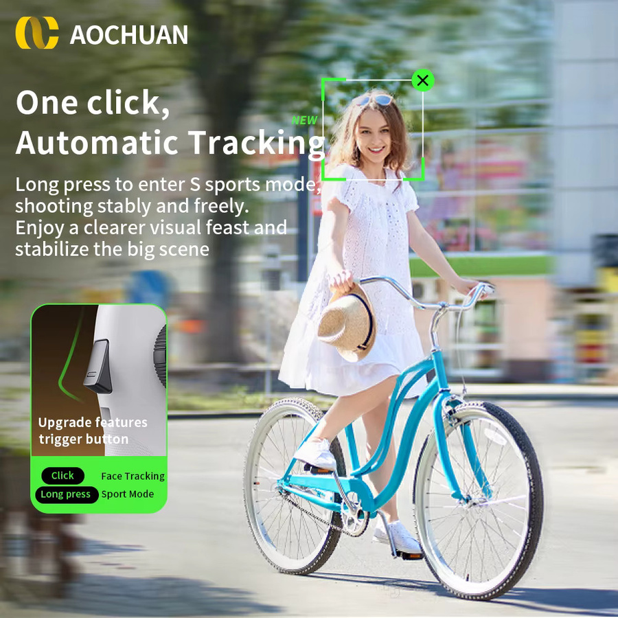 AOCHUAN Smart V8 3-Achsen-Hand-Gimbal-Stabilisator mit Verlängerungsstange und Stativ in Schwarz für iPhone und Android mit Gesichtsverfolgung für Livestreaming und Vlog - Bild 5