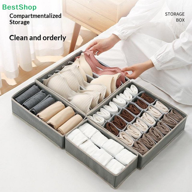 HNKMP Stapelbare Leinen-Schrankorganizer als Schubladenteiler für die Aufbewahrung von Unterwäsche, Socken und Dessous - Bild 1