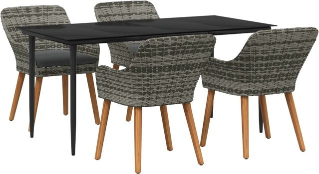 vidaXL 5-teiliges Garten Essset aus Polyrattan und Metall in Grau - Bild 1