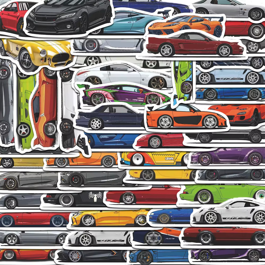 Rspctou Cartoon-Nachrüst-Rennwagen-Aufkleber, Vintage Supercar Graffiti-Sticker - Bild 2
