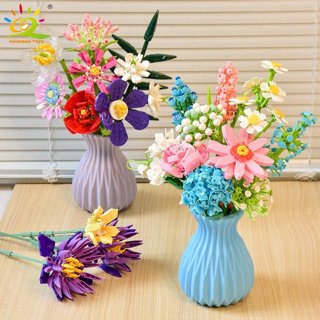 HUIQIBAO Blume Modell Bausteine, 3D Bouquet Pflanzen Sonnenblumen Rose, DIY Pädagogisches Spielzeug - Bild 1
