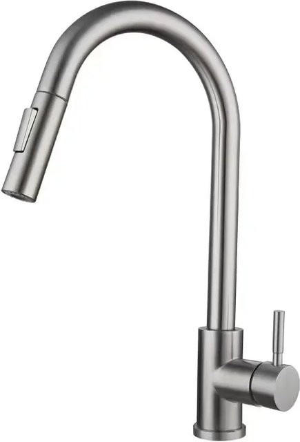 YXS Küchenarmatur mit herausziehbarer Brause und Stream-Sprühkopf, Einzelloch-Mischbatterie für die Küchenspüle, Chrom/Schwarz - Bild 1