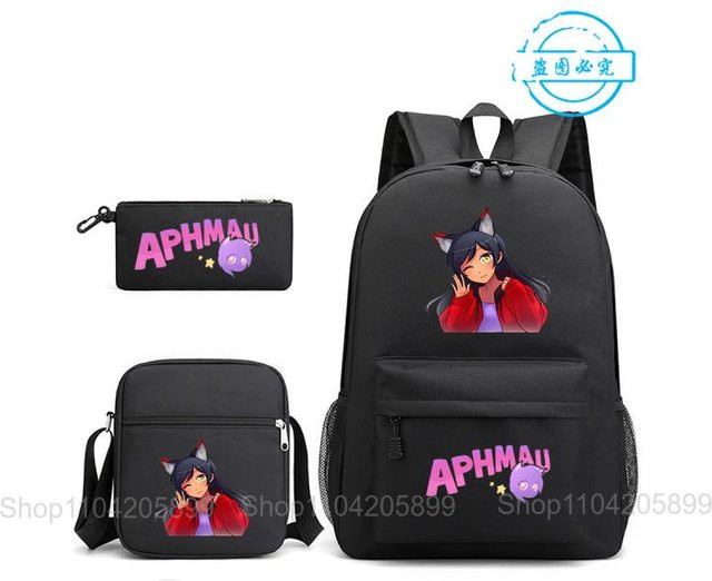 Aphmau 3-teiliges Schultaschen-Set aus Nylon in Schwarz mit Rucksack, Federmäppchen und Umhängetasche für Mädchen und Jungen - Bild 1