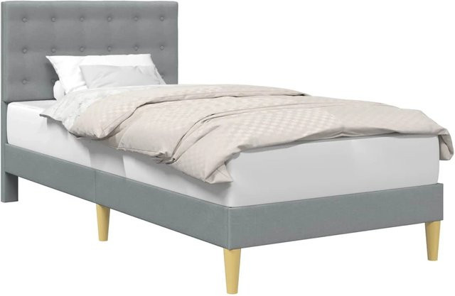 vidaXL Bettrahmen mit Kopfteil in Hellgrau aus Stoff und Sperrholz, B/H: 90 x 200 cm - Bild 1