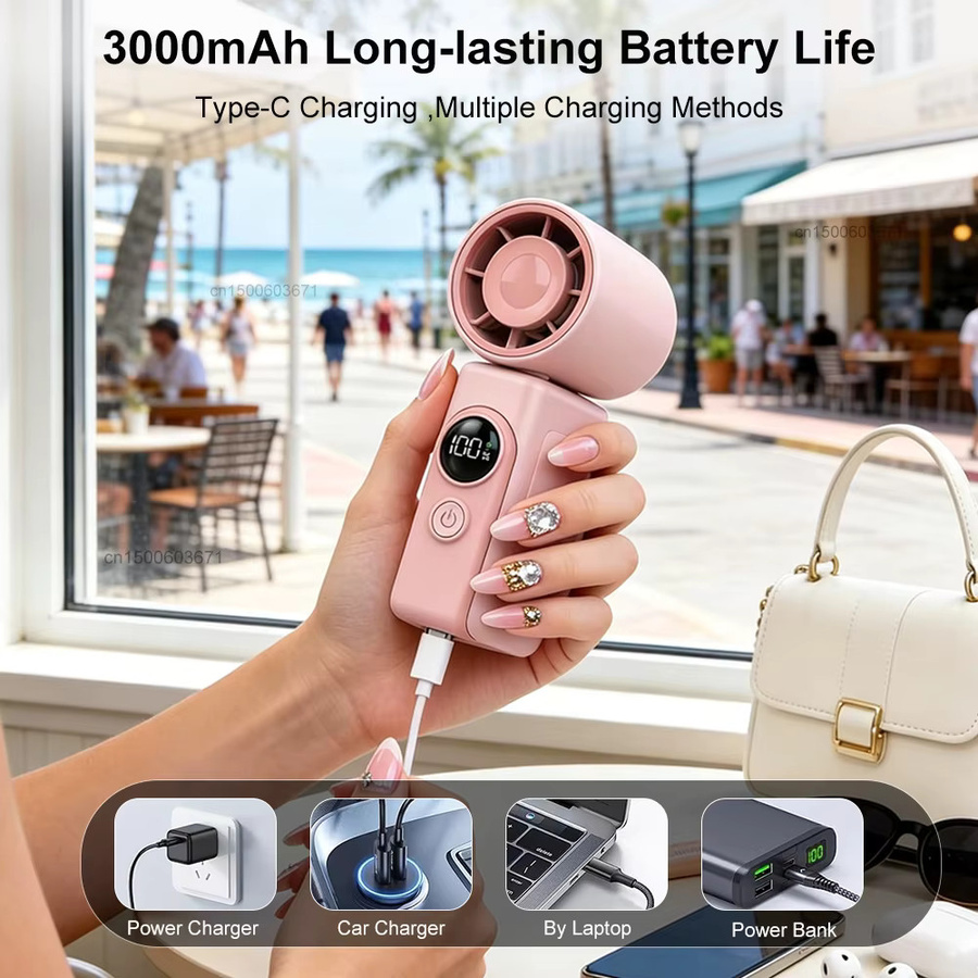 Tragbarer Mini-Clip-Ventilator von raugee in Pink mit Schirmhalterfunktion und USB-Wiederaufladung - Bild 5