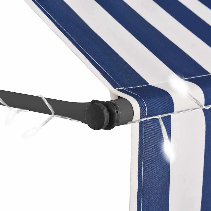 vidaXL Handbetriebene Markise mit LED in Blau-Weiß, Breite: 100 cm, Tiefe: 200 cm - Bild 3