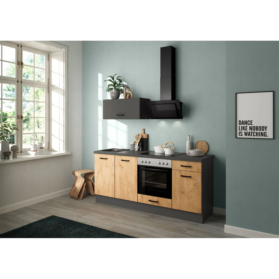 Impuls Küchen Küchenzeile IBZ4195E4 in Vintage Eiche-Nachbildung, Grau-Braun, Breite: 195 cm - Bild 2