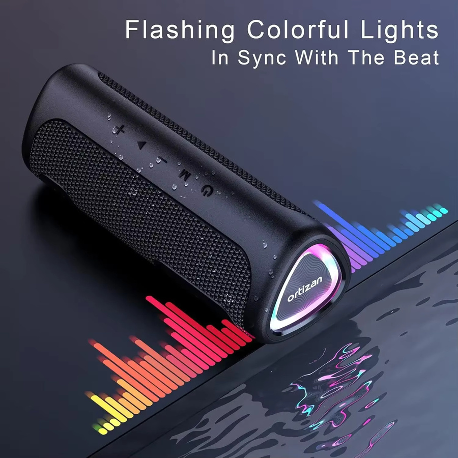 Ortizan Tragbarer Bluetooth-Lautsprecher mit 24 W HD-Sound, Bluetooth 5.3, LED-Leuchten und IPX7 Wasserdichtigkeit, Schwarz - Bild 4
