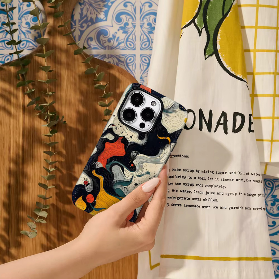 Bunte Wellenkunst Handyhülle mit doppelschichtiger Rückseite für Apple iPhone 17 Pro Max, 16, 15, 14, 13, 12, 11 und weitere Modelle, Mehrfarbig - Bild 5