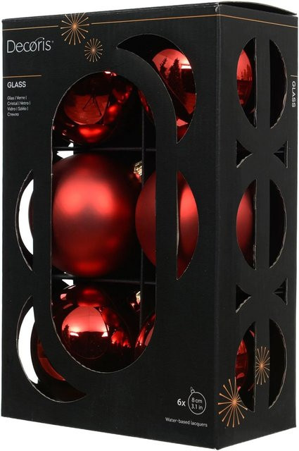 Decoris Weihnachtskugeln aus Glas in Rot, 6 Stück, Durchmesser: 8 cm - Bild 1