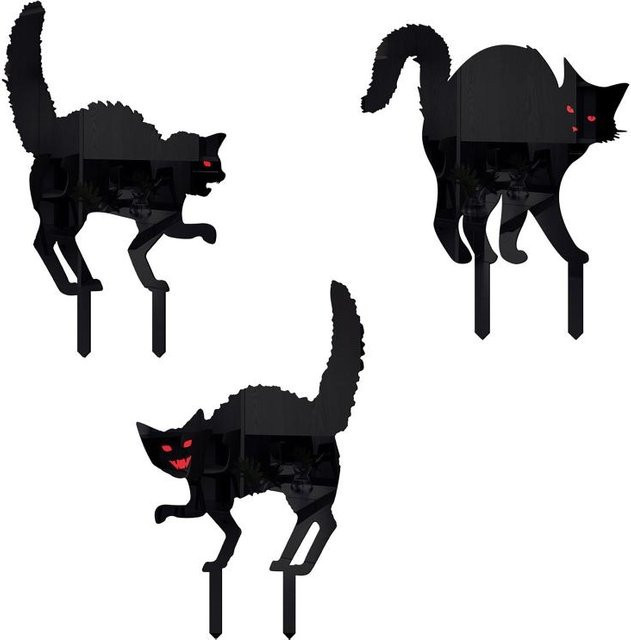 Schwarz Katzensilhouette Pfahl-Set aus Acryl für Halloween-Dekoration im Garten und auf der Terrasse - Bild 1