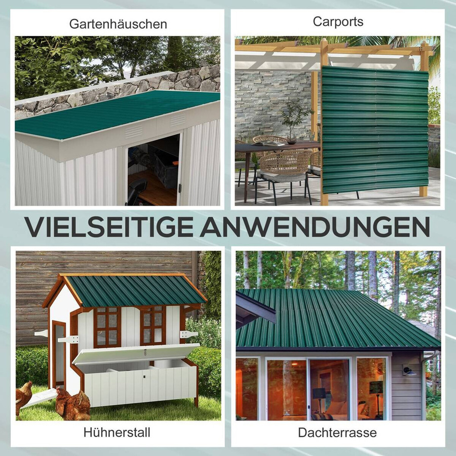 Outsunny Trapezblech Set aus verzinktem Stahl in Grün, 12 Stück Dachplatten für Carport oder Gerätehaus, B/H/L: 45 x 0,25 x 129 cm - Bild 5