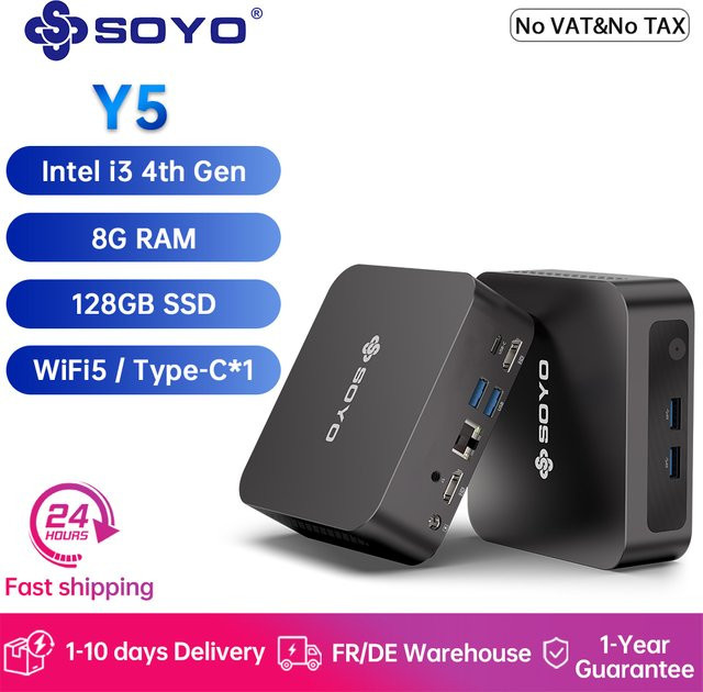 SOYO Y5 Mini-PC mit Intel Core i3, 8 GB RAM, 128 GB SSD, Windows 10 Pro, 4K Dual Display, WiFi und Typ-C, Schwarz - Bild 1