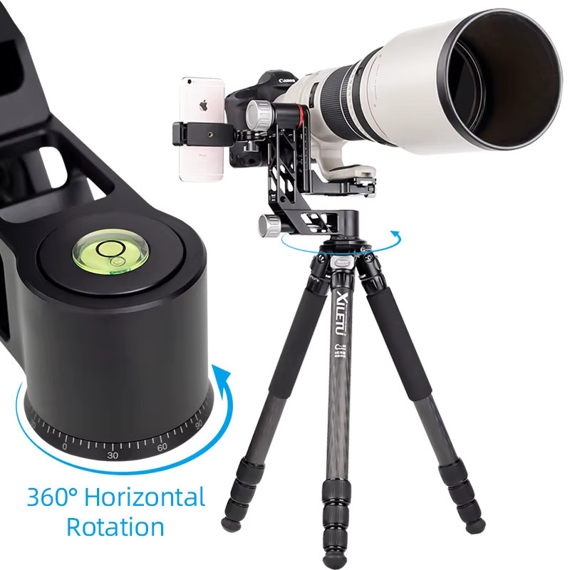 Professioneller 360-Grad-Panorama-Gimbal-Kopf für Stativ, DSLR-Kamera und Teleobjektiv, Schwarz - Bild 6