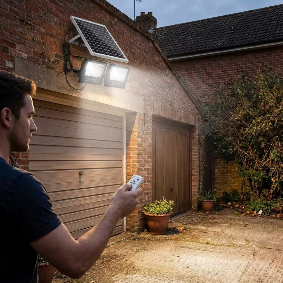 YQCHEZI Solarleuchte für den Außenbereich mit 12000/8000mAh Akku, 2-Kopf-Solarlampe in Schwarz, wasserdichte Gartenwandleuchte mit Aluminium-Solarpanel und modernem Design - Bild 4