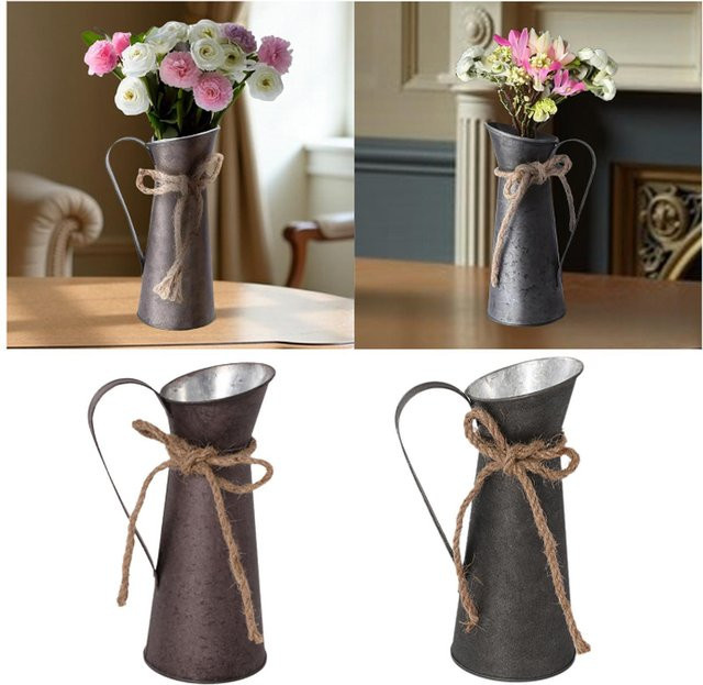 Homyl Milchkännchenvase aus verzinktem Eisen in Silber, Braun oder Grau, rustikale Metallvase für getrocknete Blumen im Bauernhaus-Stil - Bild 1