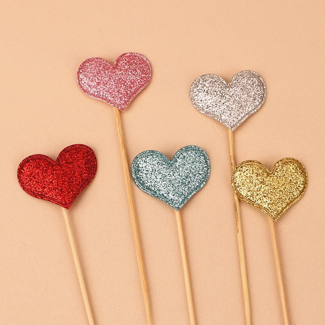 100 Stück bunte Herz-Cupcake-Topper für Dekorationen zu Hochzeit, Verlobung und Geburtstag - Bild 1