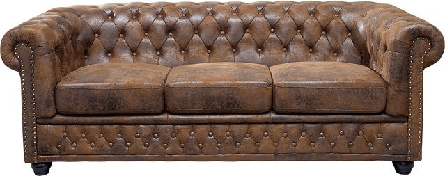 Riess-Ambiente 3er Sofa Chesterfield in Antik Braun mit Knopfheftung und Federkern - Bild 1