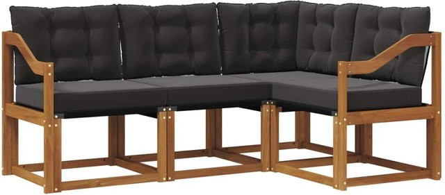vidaXL Outdoor-Sofagarnitur 4-teilig L-Form aus Akazienholz und Textilene in Natur und Schwarz mit Kissen - Bild 1