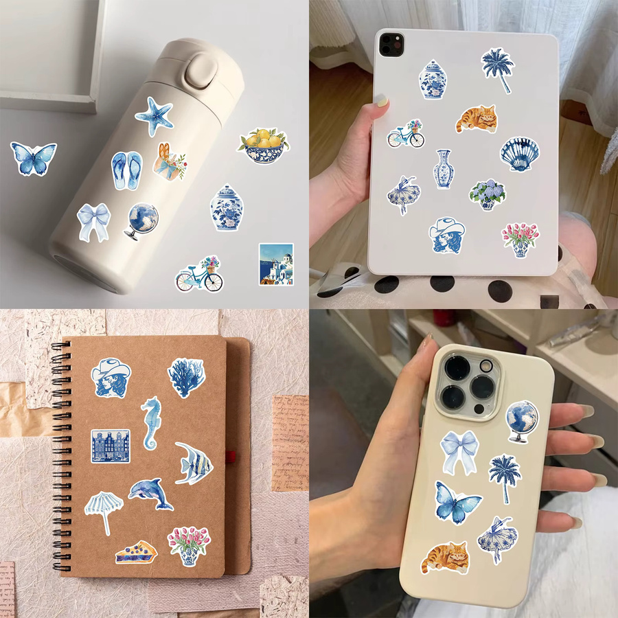 Wasserdichte Aquarell Aufkleber im blauen Graffiti-Stil für Laptop, Flaschen und Koffer - Bild 4