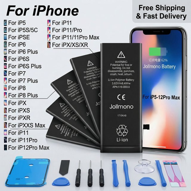Koonenda Ersatzakku für iPhone Serie 5 bis 13 Pro Max inklusive Reparaturwerkzeug in Schwarz - Bild 1