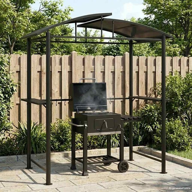 vidaXL Grillpavillon aus Stahl mit Seitenregalen und PC-Platten, Anthrazit, B/T/H: 210 x 114 x 230 cm - Bild 2
