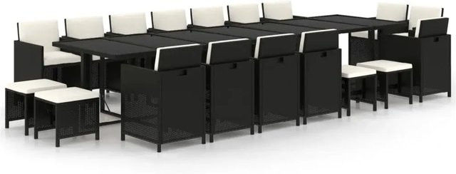 vidaXL 19-teilige Garten-Essgruppe aus Poly Rattan mit Kissen und Hartglas in Schwarz-Creme - Bild 1